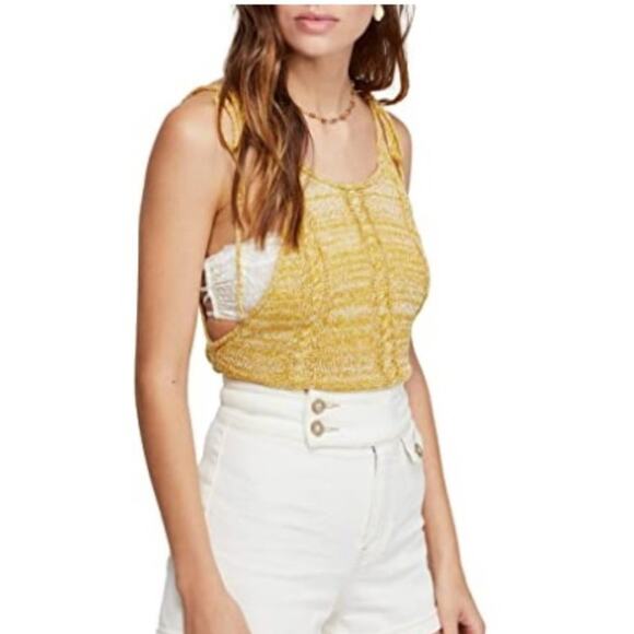 Free People Women's Bombshell Tie Shoulder Tank Cropped Tank Top Gold M NWT - Picture 1 of 7